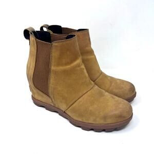 Sorel Joan of Arctic Wedge II Womens 9 Chelsea Boot Tan Leather Hidden Heel